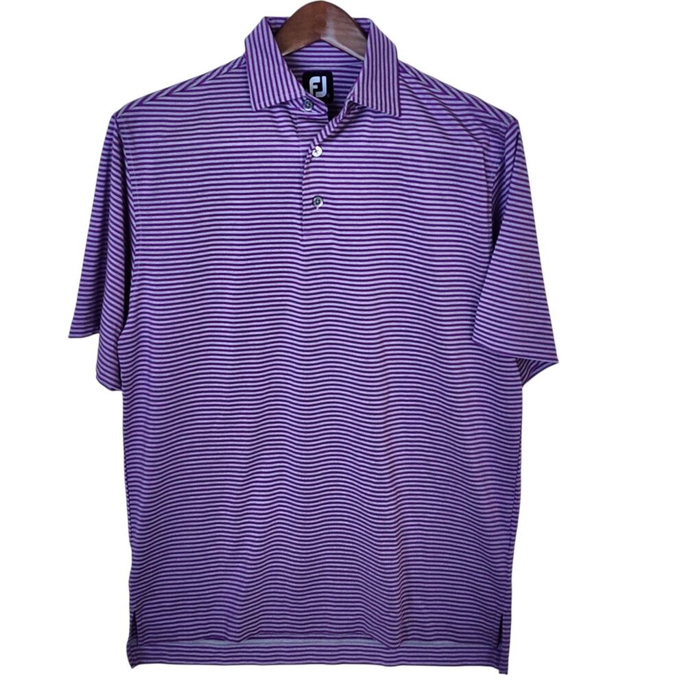 FootJoy Golf Polo Shirt Mens Medium Purple Striped Performance Stretch